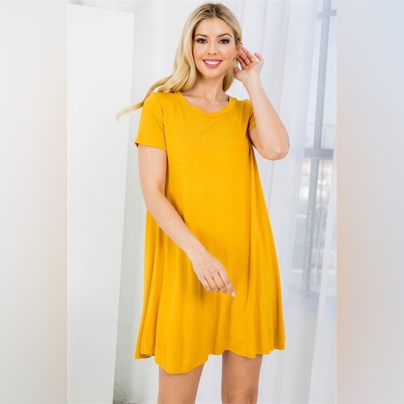 S M L MUSTARD ROUND NECKLINE RUFFLE SHIRT DRESS - Picture 3 of 6